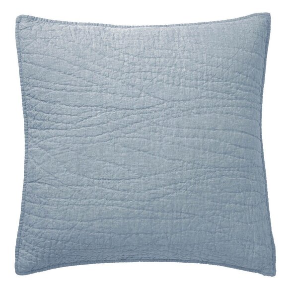 2 Pottery Barn IDS Belgian Flax Linen Chambray Blue Quilted Euro Pillow Sham NWT - Picture 1 of 5